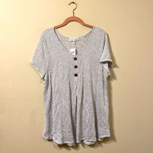 Women's Plus Size Star Vixen V Neck Short Sleeve Striped Shirt in 3X New NWT